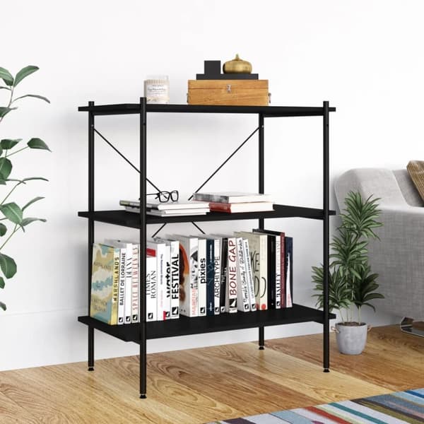 reol med 3 hylder 80x40x92 cm sort
