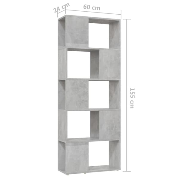 bogskab/rumdeler 60x24x155 cm spånplade betongrå
