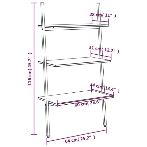 stigereol med 3 hylder 64x34x116 cm sort