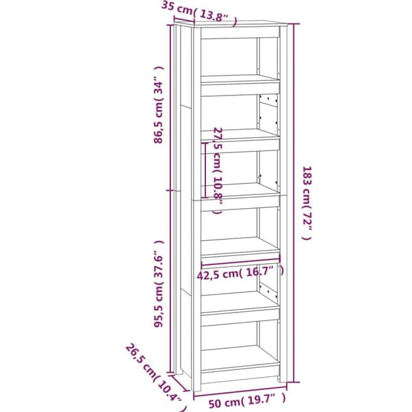 Bokhylla 50x35x183 cm massiv furu