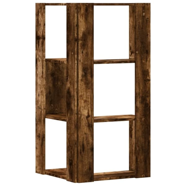 bogreol til hjørne 50x50x102cm 3hylder konstrueret træ røget eg