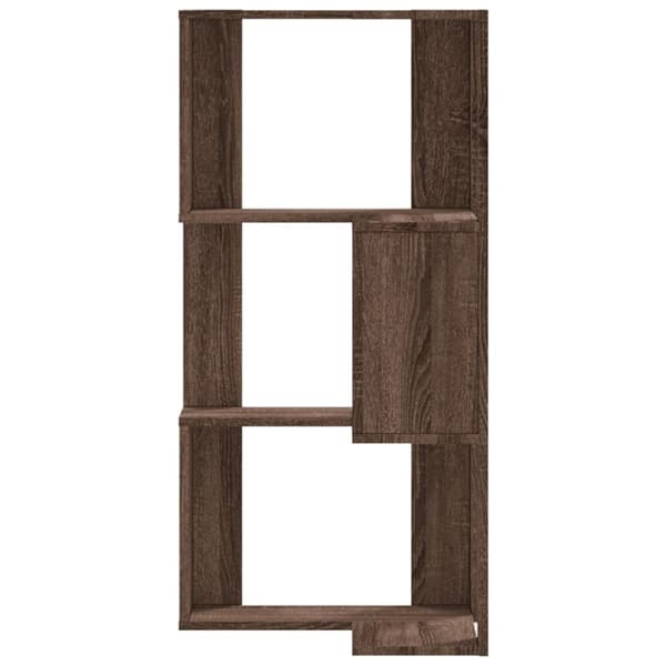 bogreol til hjørne 50x50x102 cm 3hylder konstrueret træ brun eg