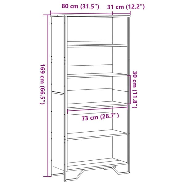 Kirjahylly ruskea tammi 80x31x169 cm tekninen puu