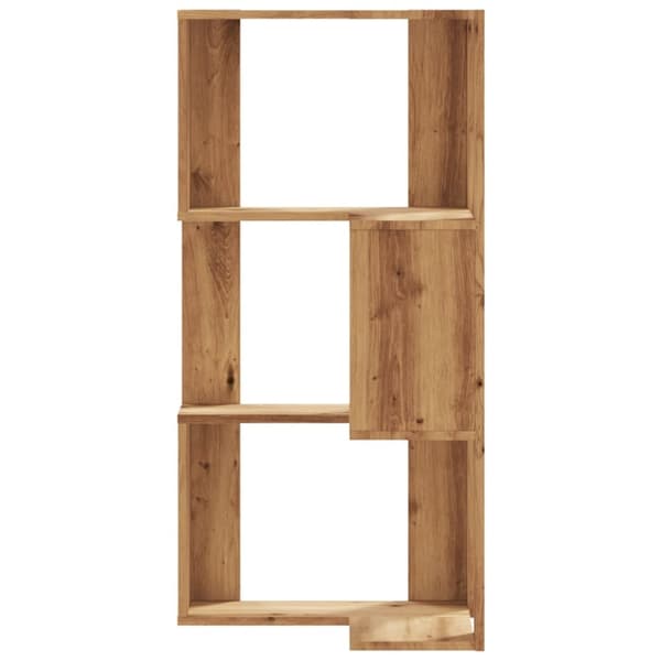 bogreol til hjørne 50x50x102 cm 3 hylder konstrueret træ egetræ