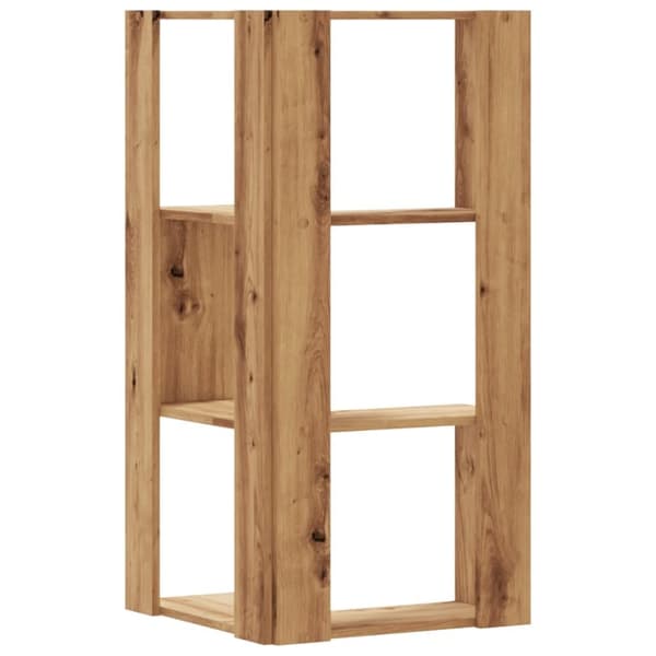 bogreol til hjørne 50x50x102 cm 3 hylder konstrueret træ egetræ