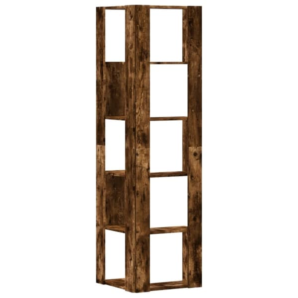 bogreol til hjørne 50x50x179cm 5hylder konstrueret træ røget eg