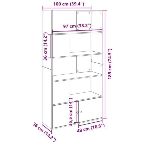 bogreol 100x36x189 cm konstrueret træ sonoma-eg