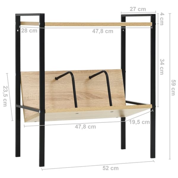 bogreol med 2 hylder 52x28x59 cm konstrueret træ sort og egetræ