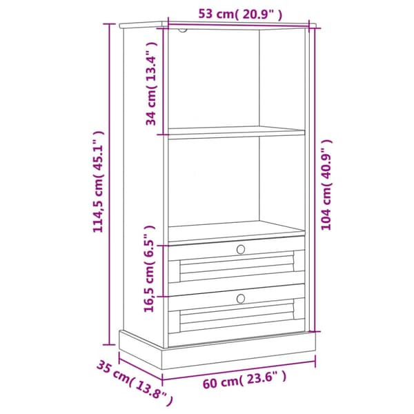 bogreol VIGO 60x35x114,5 cm massivt fyrretræ