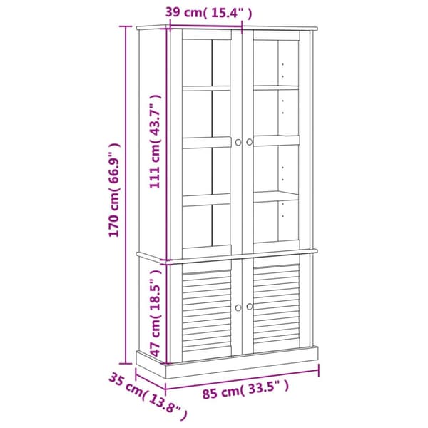 glasskab VIGO 85x35x170 cm massivt fyrretræ