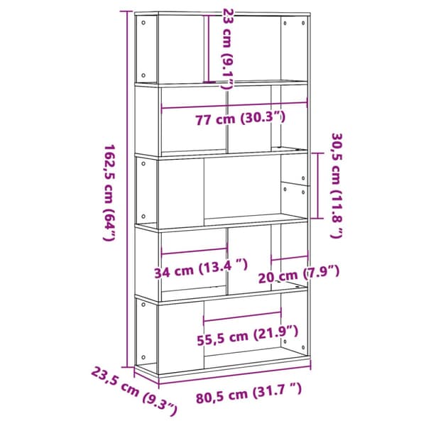 bogreol 80,5x23,5x162,5 cm 5 hylder konstrueret træ gammelt træ