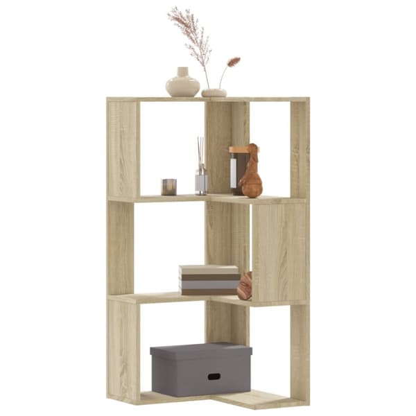 bogreol til hjørne 50x50x102 cm 3 hylder konstrueret træ