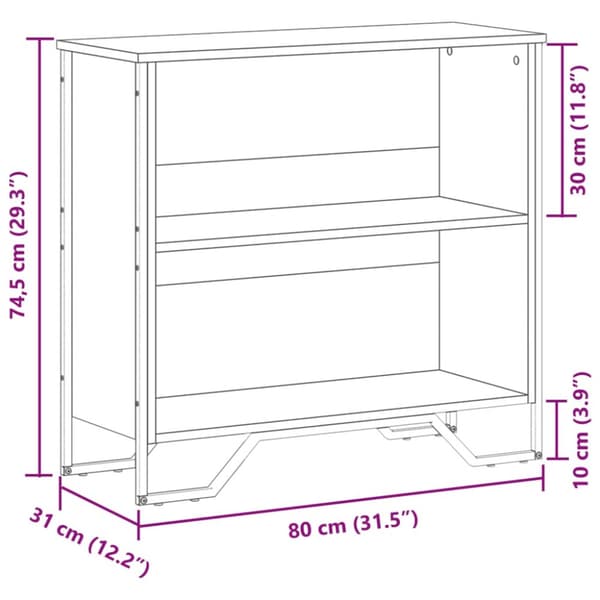 bogreol 80x31x74,5 cm konstrueret træ sonoma-eg