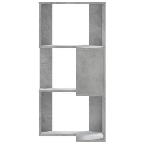 bogreol til hjørne 50x50x102cm 3hylder konstrueret træ betongrå