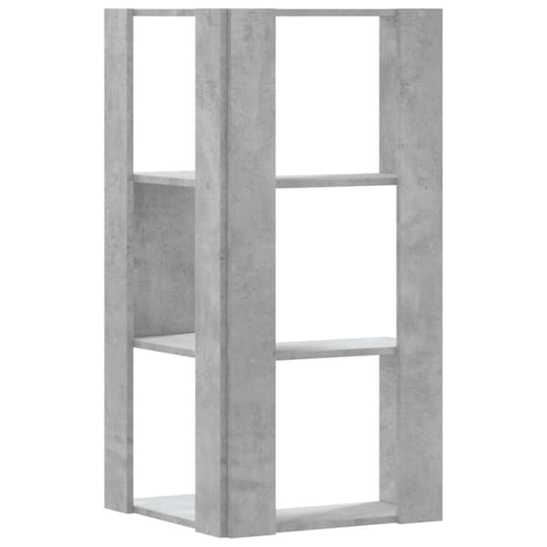 bogreol til hjørne 50x50x102cm 3hylder konstrueret træ betongrå