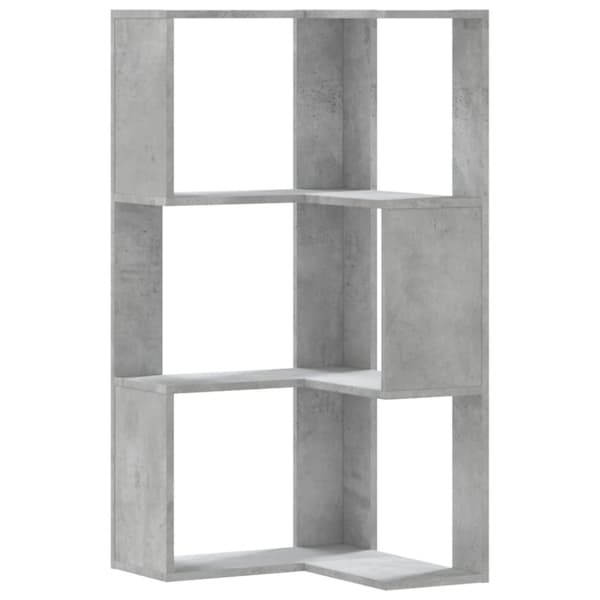 bogreol til hjørne 50x50x102cm 3hylder konstrueret træ betongrå