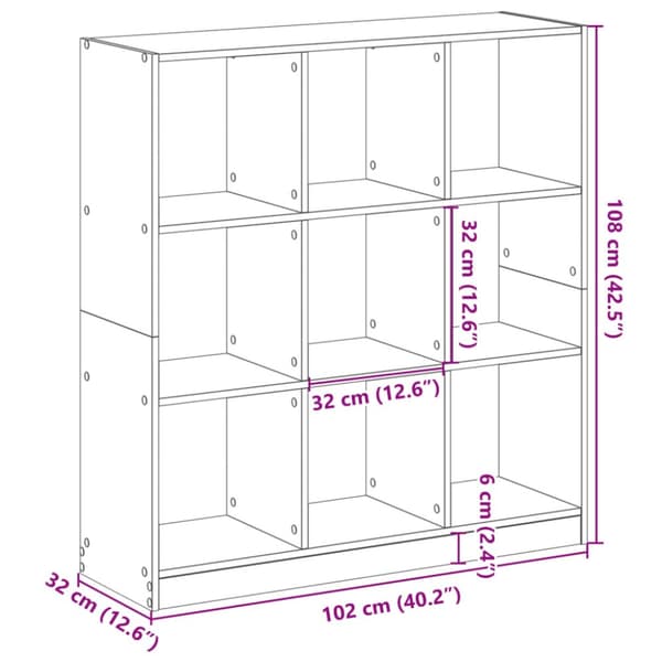 bogreol 102x32x109 cm konstrueret træ betongrå