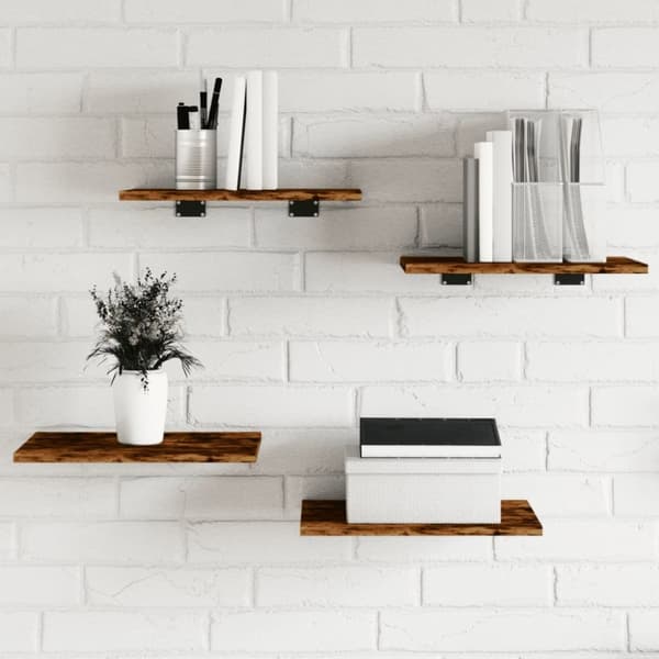 Vägghyllor 4 st rökfärgad ek 40x30x1,5 cm konstruerat trä