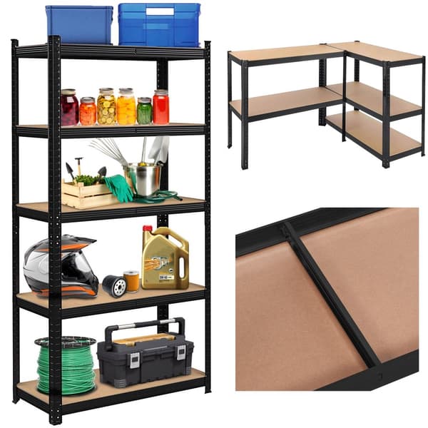 Lagerhylde 5 plan sort 625kg 150x75x30 cm