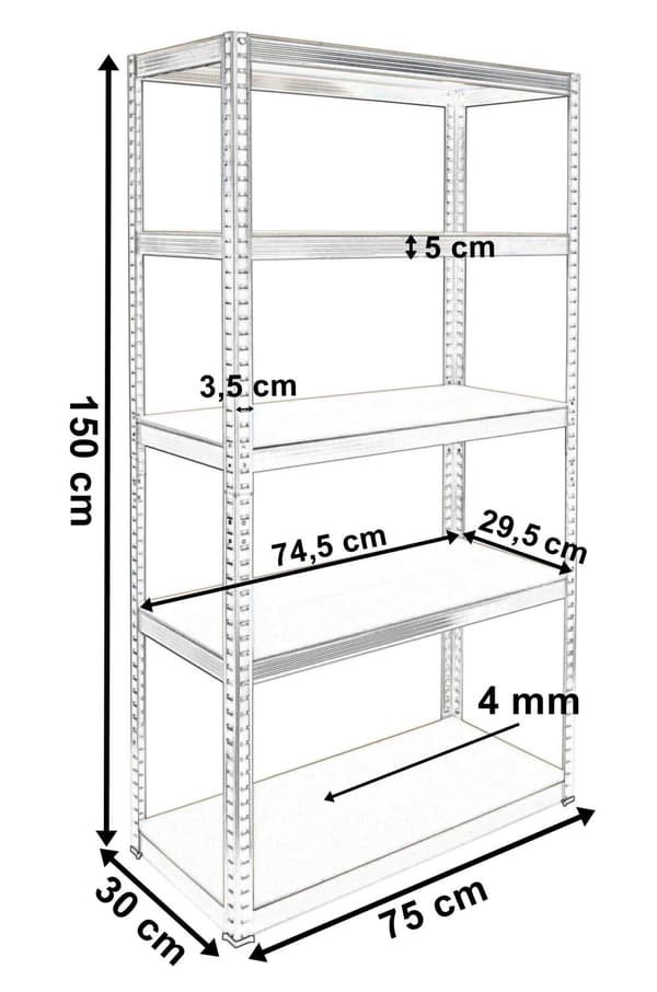 Lagerhylde 5 plan sort 625kg 150x75x30 cm