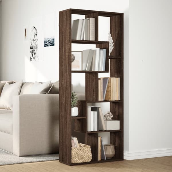 bogreol/rumdeler 67x25x161,5 cm konstrueret træ brun egetræ