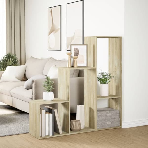 bogreol/rumdeler 123x29x123 cm 3 niveauer konstrueret træ