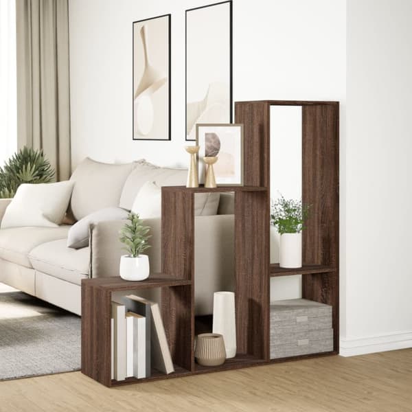 bogreol/rumdeler 123x29x123cm 3niveauer konstrueret træ brun eg