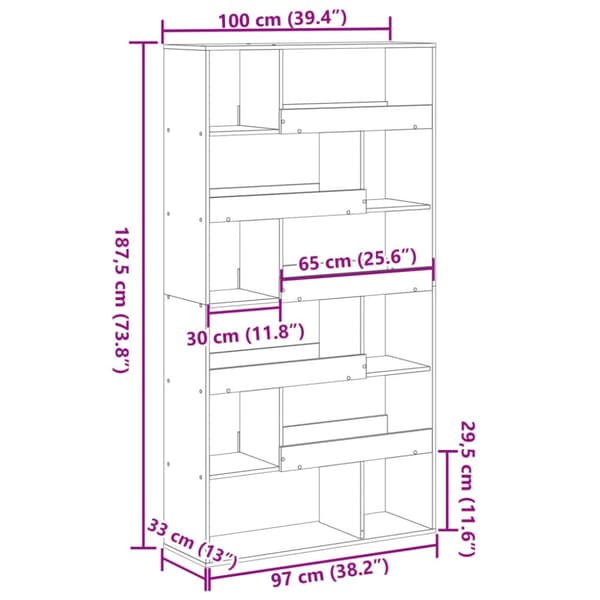 bogreol 100x33x187,5 cm konstrueret træ sonoma-eg