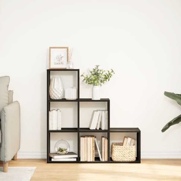 bogreol/rumdeler 99x29x99 cm 3 niveauer konstrueret træ sort