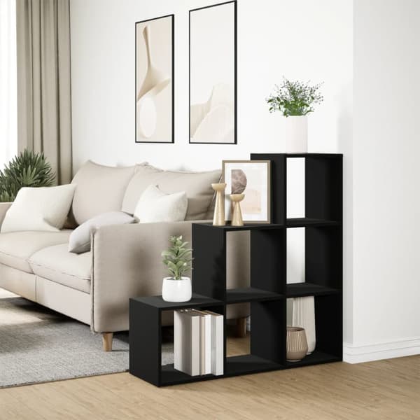 bogreol/rumdeler 99x29x99 cm 3 niveauer konstrueret træ sort