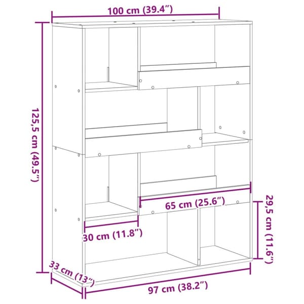 rumdeler 100x33x125,5 cm konstrueret træ betongrå