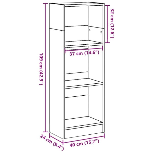 bogreol 40x24x109 cm konstrueret træ sonoma-eg