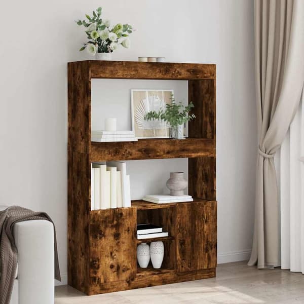 reol 92x33x140 cm konstrueret træ røget egetræsfarve