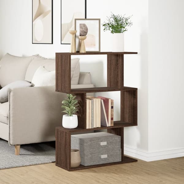 bogreol/rumdeler 70x24x97 cm 3 niveauer konstrueret træ brun eg