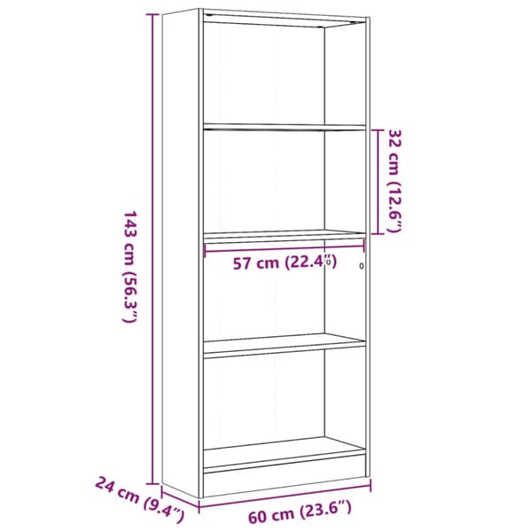 bogreol 60x24x143 cm konstrueret træ hvid