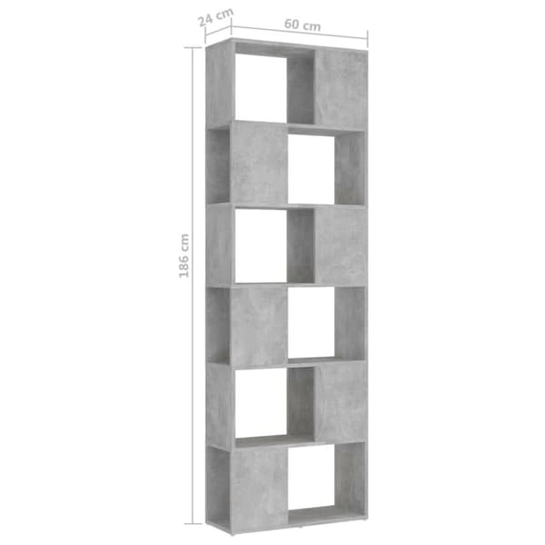 bogreol/rumdeler 60x24x186 cm konstrueret træ betongrå