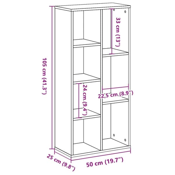 bogreol 50x25x105 cm konstrueret træ røget egetræsfarve