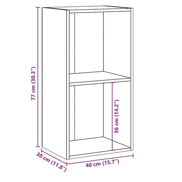 bogreol med 2 hylder 40x30x76,5 cm konstrueret træ betongrå