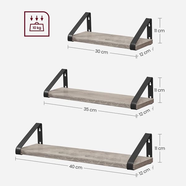 Wall Shelf Set på 3 - Floating Board - Industrial - Gray / Black
