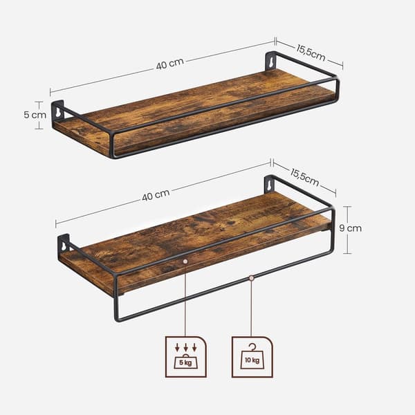 Væghylder - Sæt med 2 - Floating - Industrial Design - Brown / Black