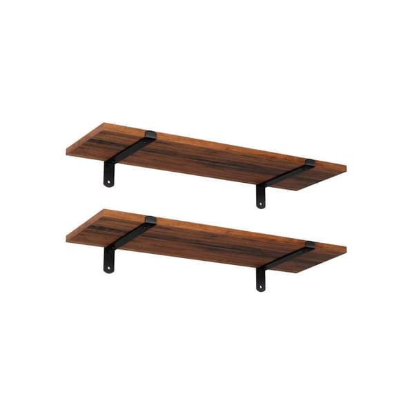 Væghylder - Sæt med 2 - Flydende planker - Industriel design - Brun/sort