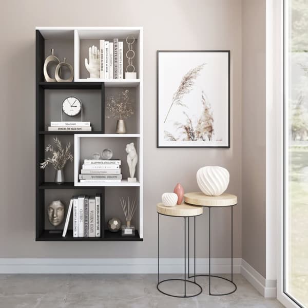 Reol 120x60x20cm, væg, gulv, hvid, sort