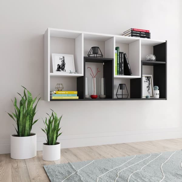 Reol 120x60x20cm, væg, gulv, hvid, sort