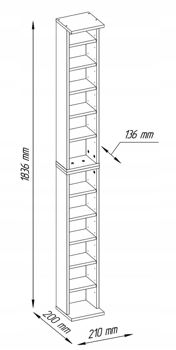 CD/DVD stativ, 180 cm, sorte hylder