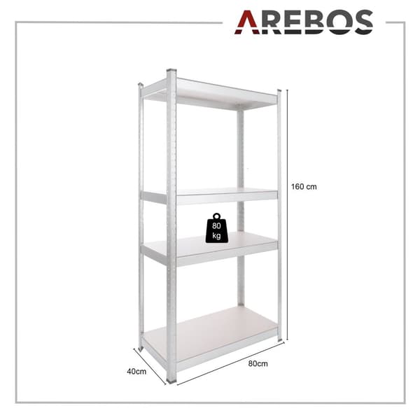 Kraftig reol 160 x 80 x 40 cm 320 kg - sølv