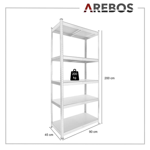 Kraftig reol 200 x 90 x 45 cm 1000 kg - sølv