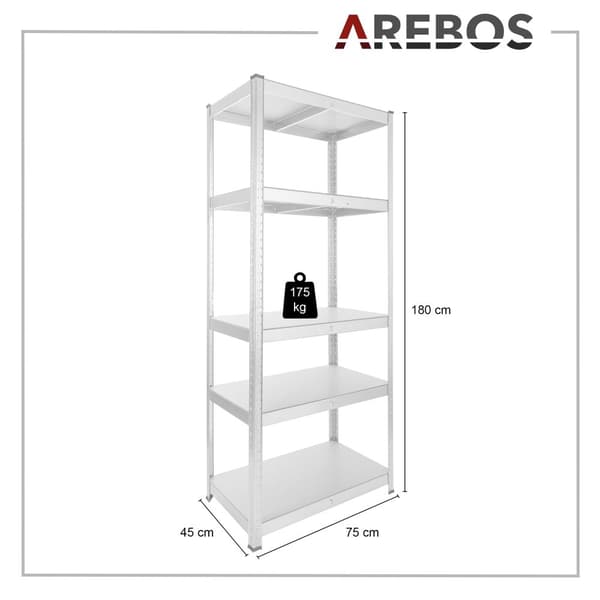Kraftig reol 180 x 75 x 45 cm 875 kg - sølv