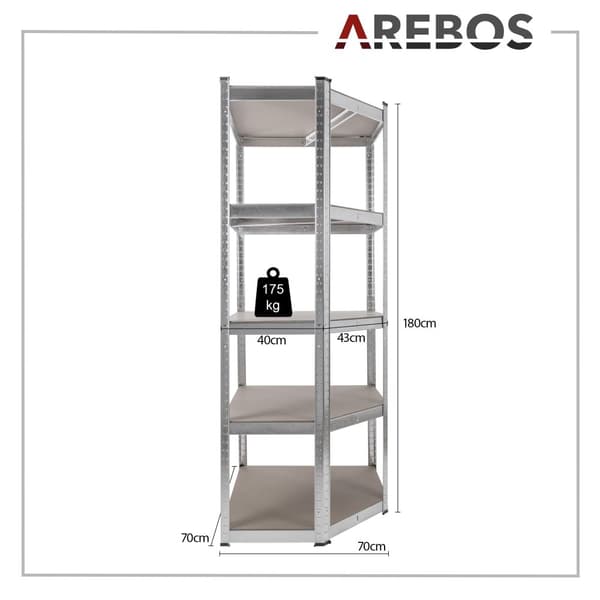 Kraftig reol 180 x 70 x 70 cm 875 kg sølv
