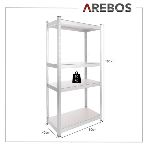 2x Kraftig reol 160 x 80 x 40 cm 320 kg - sølv