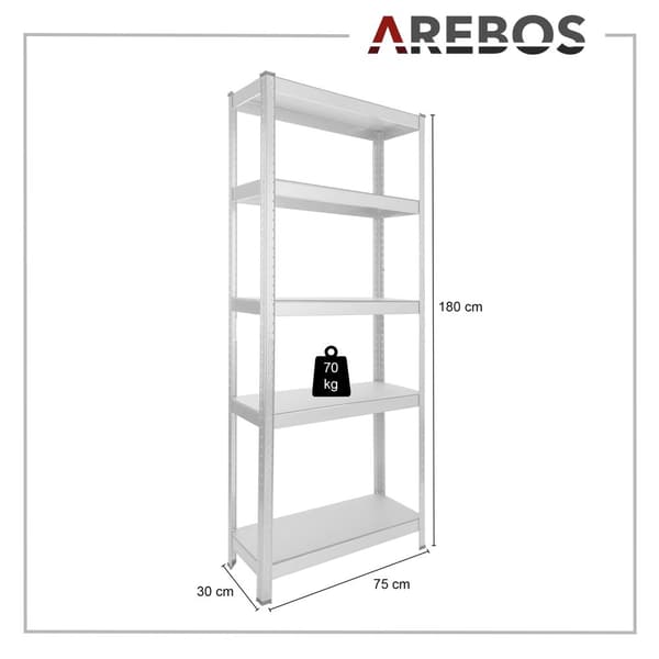 2x Kraftig reol 180 x 75 x 30 cm 350 kg - sølv